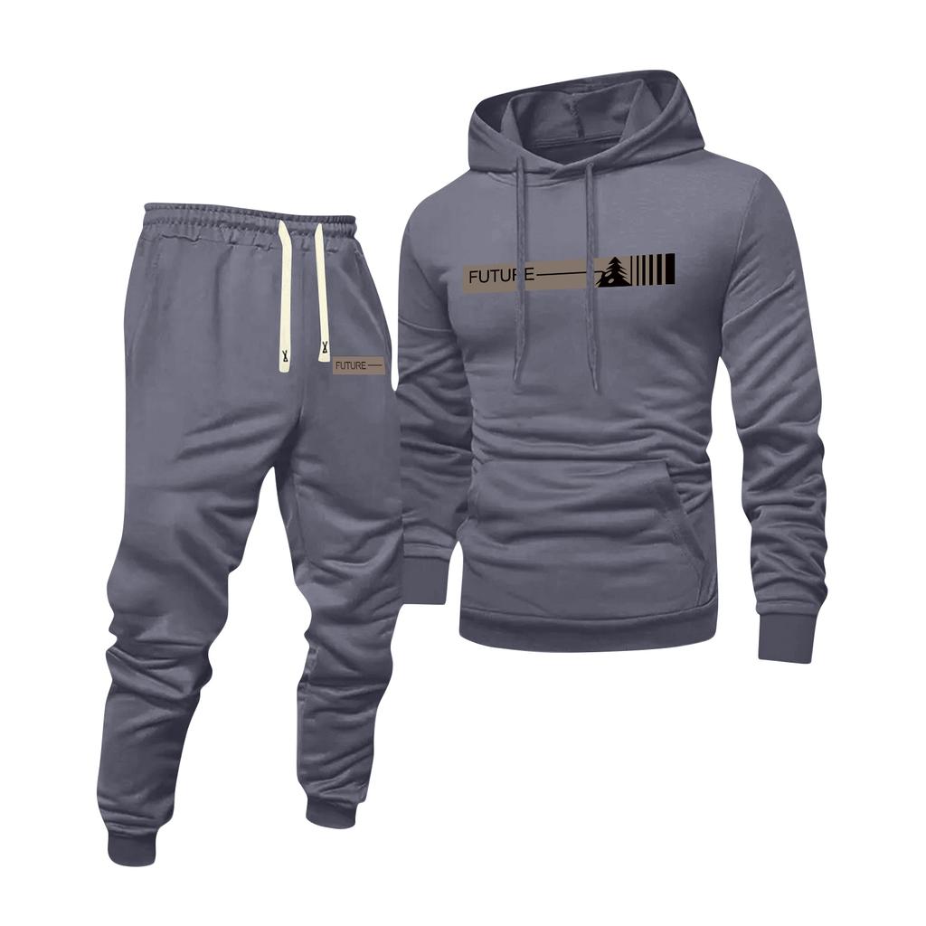 Herren Bedrucktes Kapuzensweatshirt und Sweatpants Lässiger Sportanzug