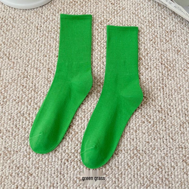 Bunte Damen Kniehohe Candy Color Scrunch Socken - Trendy, Ganzjährig, Mittelhoher Schaft, Einfache Tanz Baumwollsocken