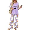 Women's Casual Halloween Print 3/4 Sleeve Button Top and Wide Leg Pants 2-Piece Set