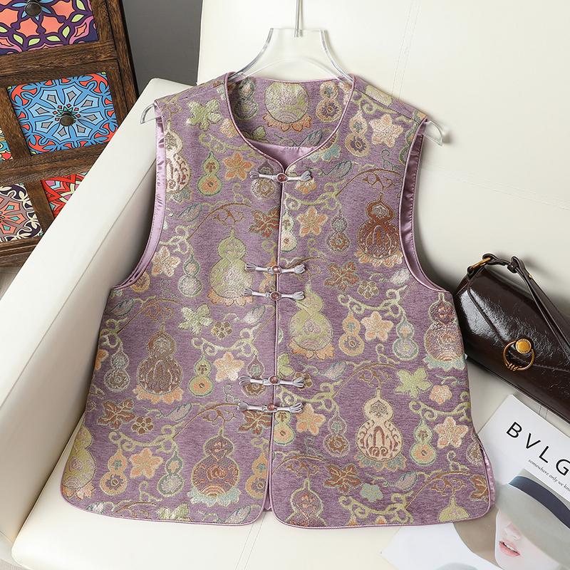 Women s Retro Chinese Style Frog Button Jacquard Vest 4XL (for 135-150 jin)