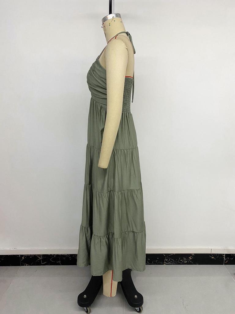 2026 Casual Holiday Halter Solid Color Multi-Layer Cake Dress