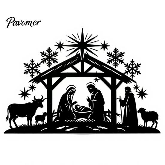 Iron Wall Hanging Art Nativity Scene Silhouette Decoration, Metal Manger Ornament for Indoor Waterproof Christmas Yard Sign and Outdoor Home