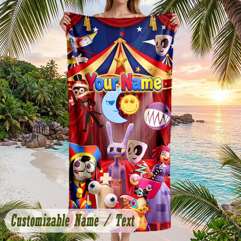 The Amazing Digital Circus Beach Towel, Personalized Custom Text, Quick Dry Soft Large Towel For Swimming Pool Travel