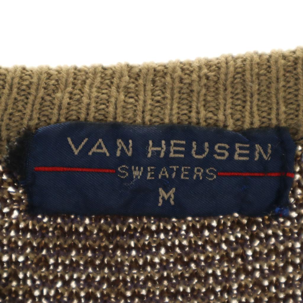 VAN HEUSEN 80er 90er Alter Overall-Griff Langarmpullover M Braun gestrickt Herren Gebraucht