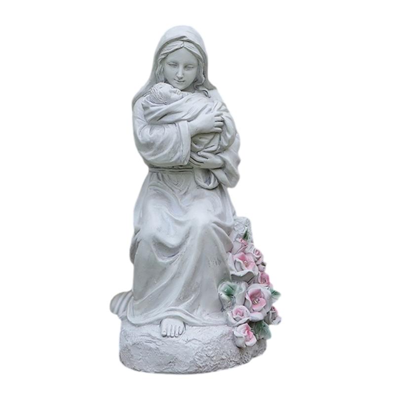 Artistic Religious Mother Son Statue Resins Figurine with LED Light Nursery Decors Mother Day Present For New Mom