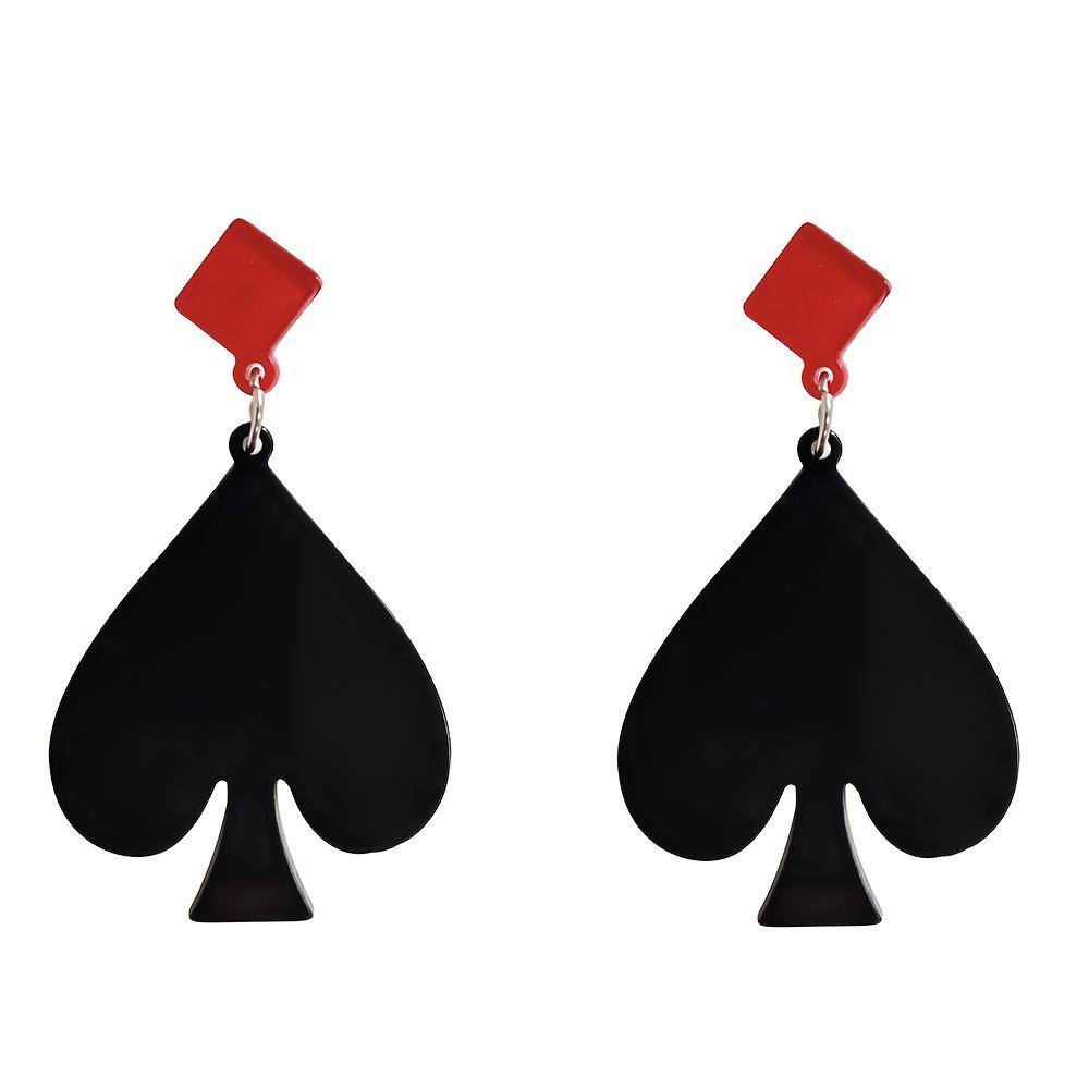 Personality Exaggerated Symmetrical Poker Fringed Stud Earrings Spade Square Plum Blossom Peach Heart Acrylic Women S Earrings