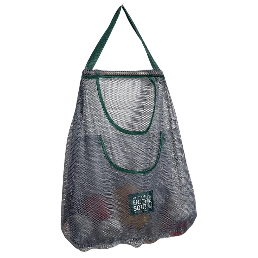 Breathable Mesh Hanging Storage Bag For Garlic Onion Spices Kitchen Vertical Space Saving Organizer Durable Polyester Material