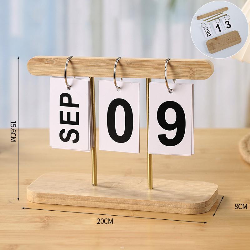 Wooden Perpetual Flip Calendar Simple Minimalist Design Desktop Ornament for Home Study Dorm Office Desk Decor