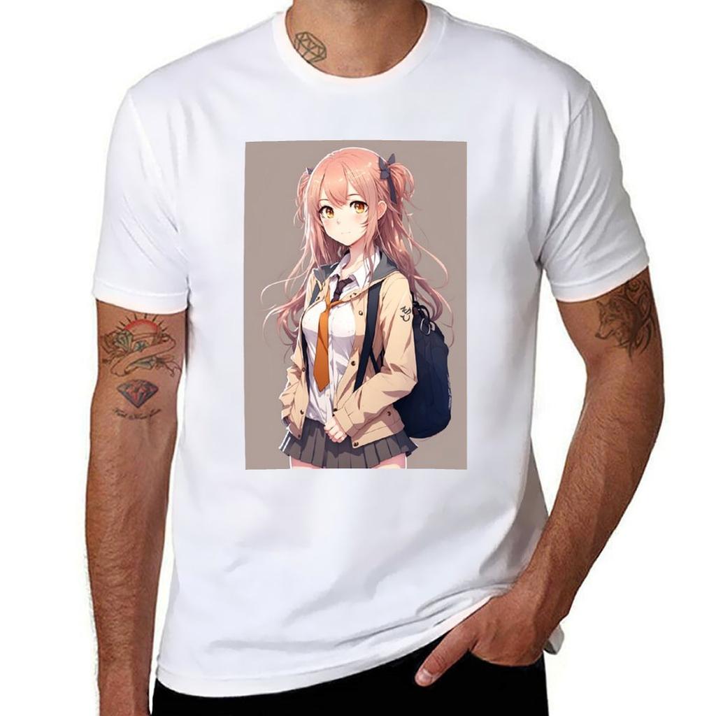 Anime Girl Cute Student Sexy With Backpack Tshirt Printed T Shirts For Unisex Unisex T Shirt Luxury Unisex T Shirts For Unisex Tshirt