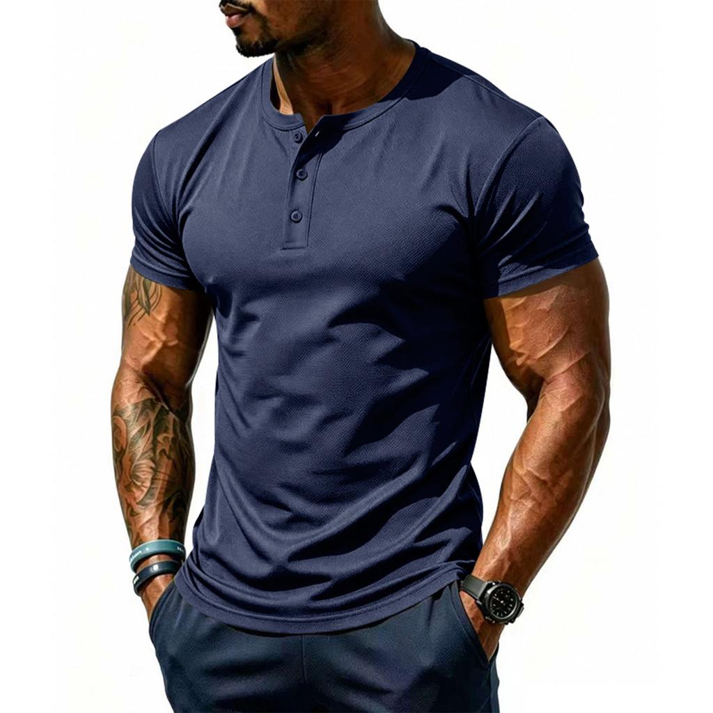 Men's Short Sleeve Quick Dry Henley T Shirt Lightweight Breathable Mesh Fabric Athletic Fit Casual Top for Summer Sports