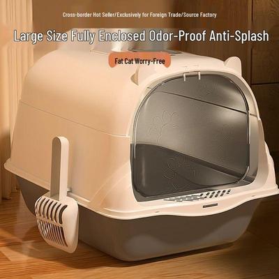Extra große geschlossene Katzentoilette mit Griff - Spritzfestes, geruchsdichtes Design.