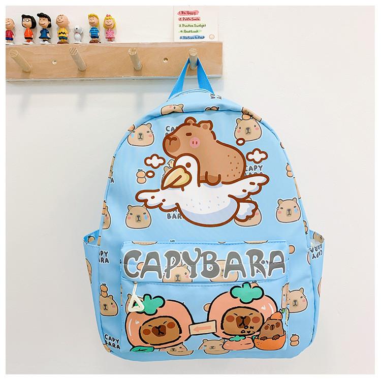 Adorable Print Capybara Children Backpack Spacious Lightweight For School Use