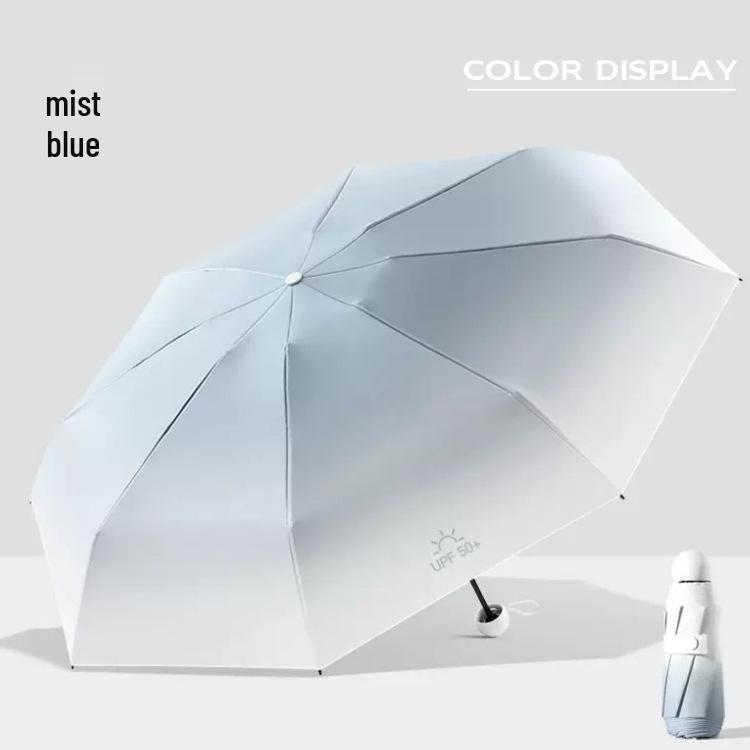 50 % Rabatt: Verlaufs-Kapselschirm - 8 Speichen, UV-schützend, Schwarzleim, Mini, tragbar, doppelt verwendbar für Sonne & Regen, bedrucktes Logo