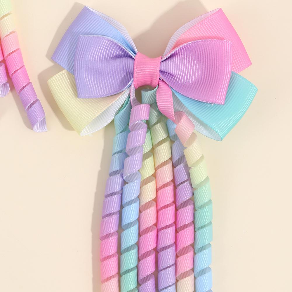 Cute Bow Hair Clips for Kids Baby Girls Sweet Colorful Grosgrain Ribbon Curly Hairpins Headdress Hair Accessories 2PCS