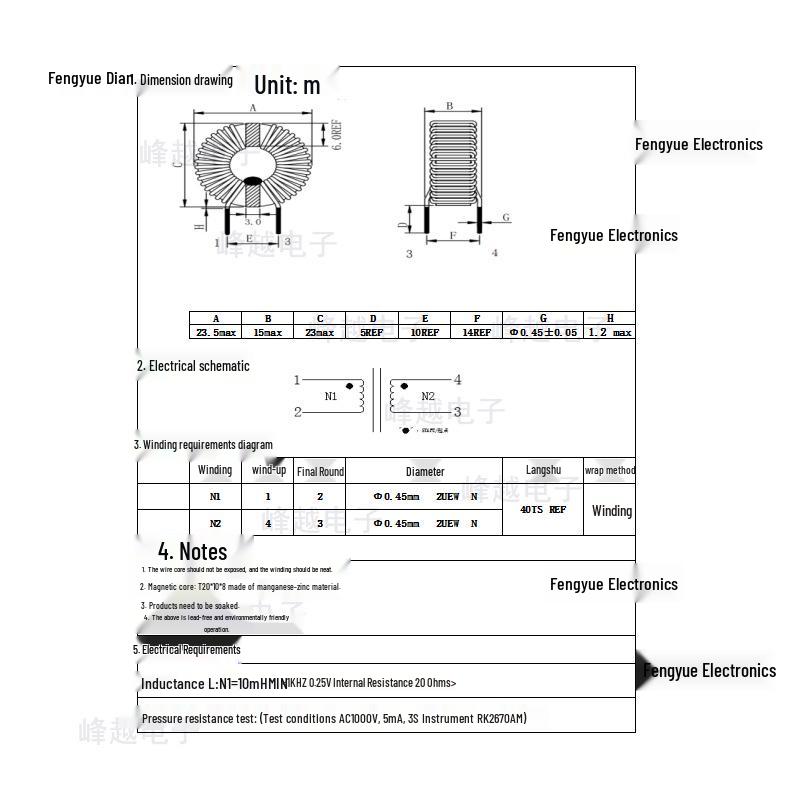 Common Mode Choke T20x10x8: 0.45 Wire, Bifilar Wound, 10mH, 3A, Ferrite Core Inductor Coil with Green Ring