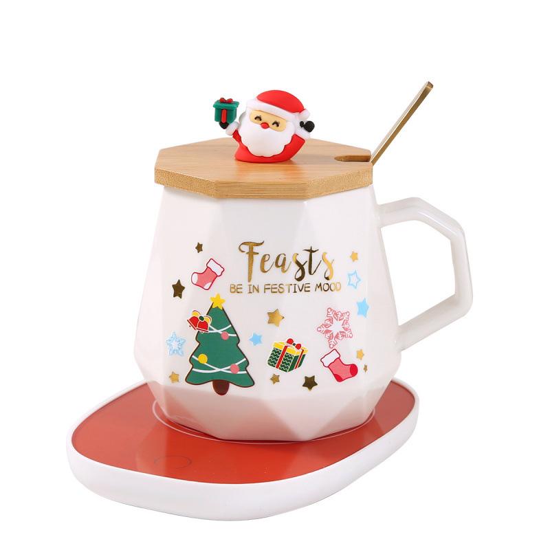 Creative Christmas Cartoon Santa Claus Ceramic Coffee Mug Gift Set