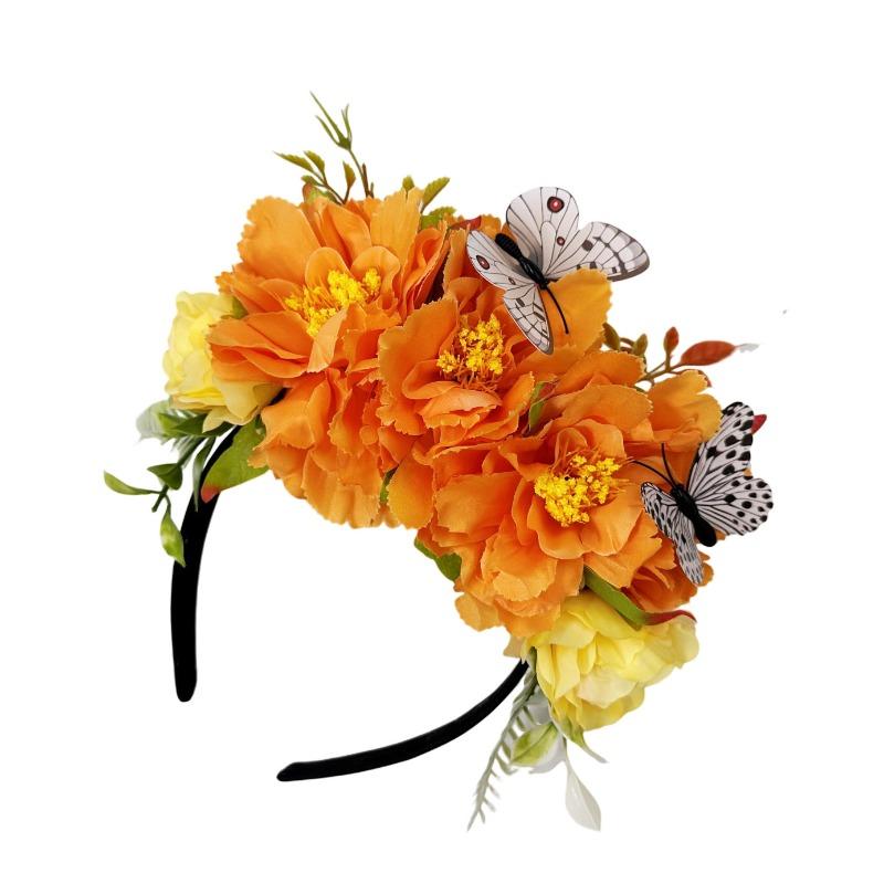 New simulation butterfly big flower headband fashion vacation Mexican party headdress оранжевый