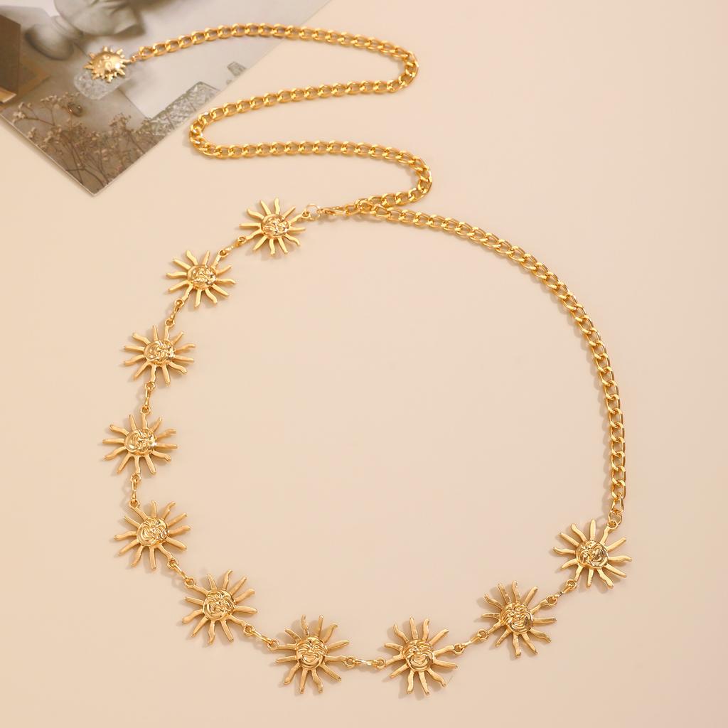 Bohemian Retro Metal Smiley Face Waist Chain Sunflower Summer Fashionable Dress Waist Versatile Body Chain Sexy Accessories