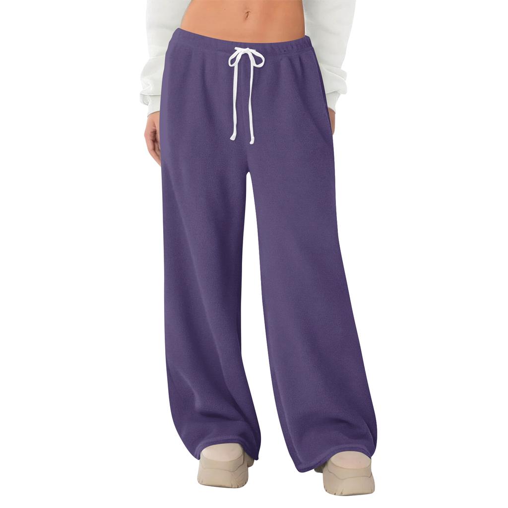 Women's Fleece Wide Leg  Elastic Waist Drawstring Loose Pants Drawstring Pajama Pants Sleepwear Trousers