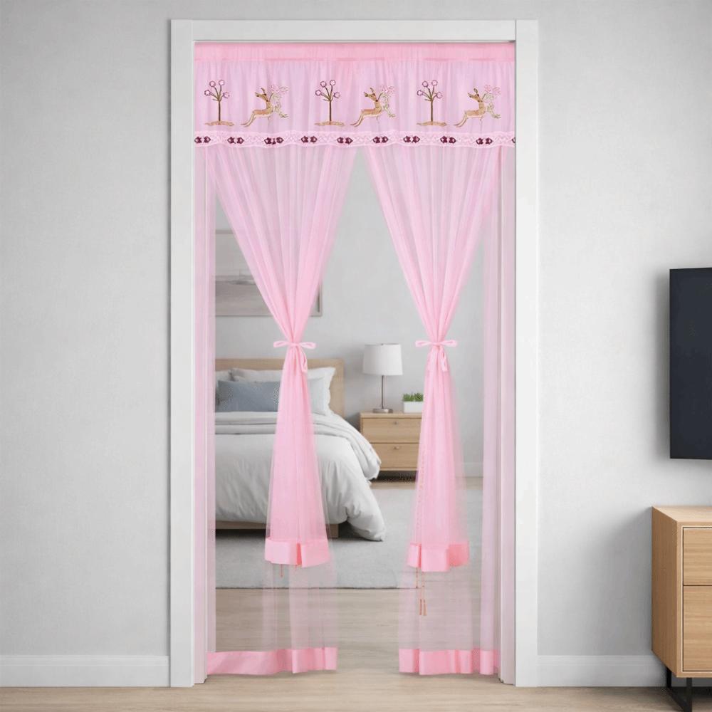 Punching Free Lace Embroidered Door Curtain Double Layer Door Drapes Entrance Curtain  Girl Room