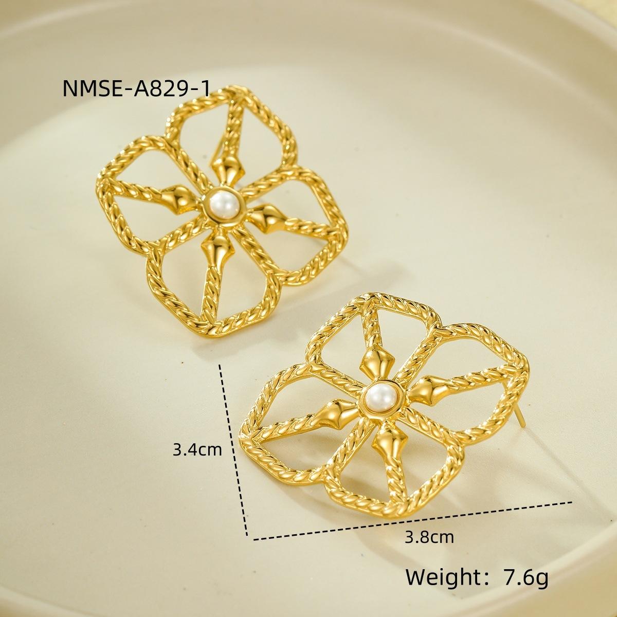 GEMCHIC Women s Stainless Steel Hollow Flower Pearl Stud Earrings Fashion 18k Gold Plated