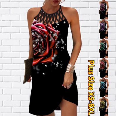 Summer Fashion Sexy Sleeveless Dress Soft Casual 3D Diamond Rose Print Dress Sleeveless Sling Dress Summer Suspender Dress