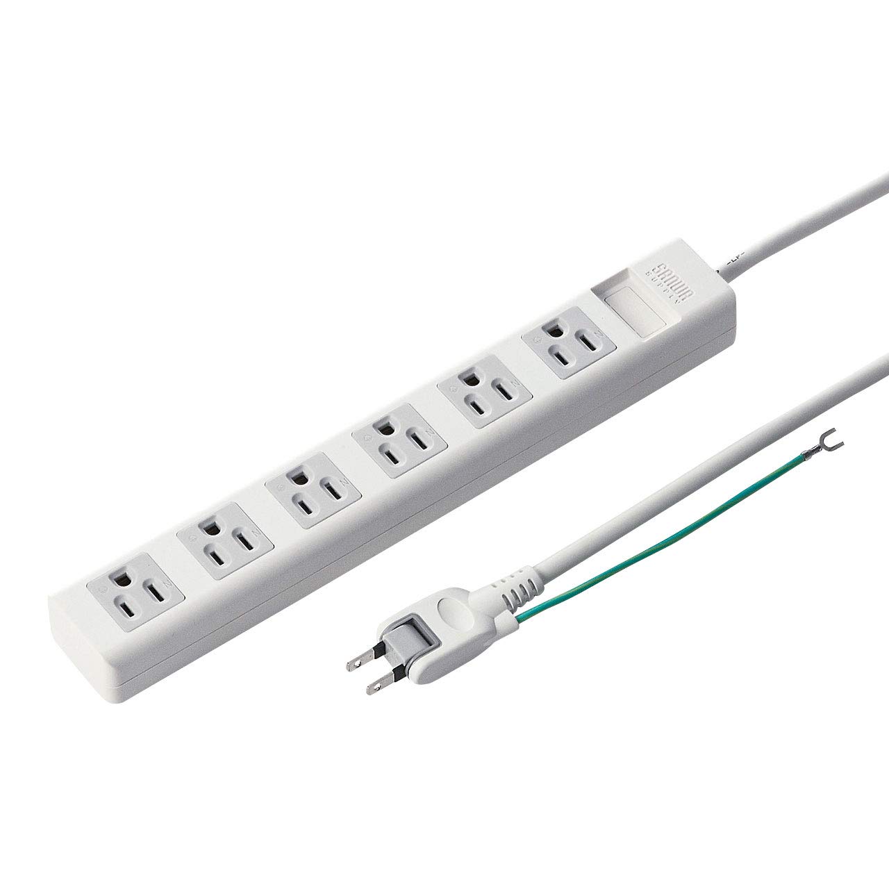 

Sanwa Supply TAP-N3625MGN 6-outlet, 3-pin, 2.5m power strip with magnet on the back, swing plug for easy wiring, and earth cord