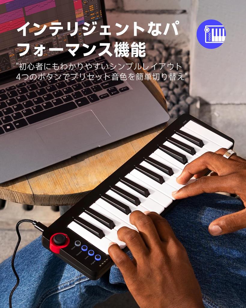Donner MIDI Keyboard, 25 Keys, USB Controller, Mini Keyboard, Compact, Velocity Sensitive, Music Production, Japanese Instruction Manual, Black N-25