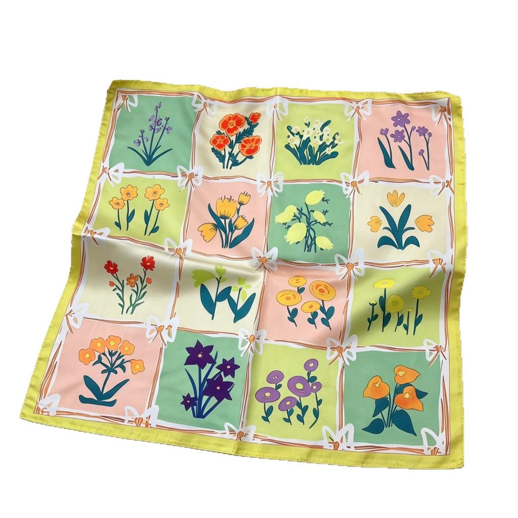 Fresh oil painting style printing silk scarf simulation silk square scarf shawl versatile neck small square scarf headscarf scarf scarf