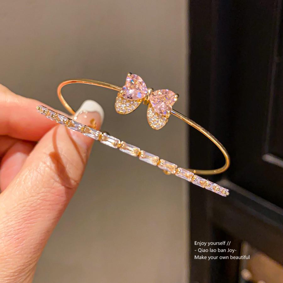 Fashion Butterfly Bangle With Cubic Zirconia For Elegant Office Wear