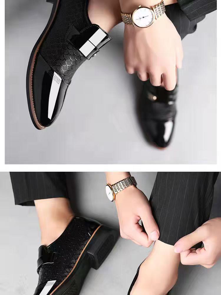 TEMU Men's Autumn/Winter Formal Leather Slip-On Shoes, Pointed Toe, for Business or Wedding.