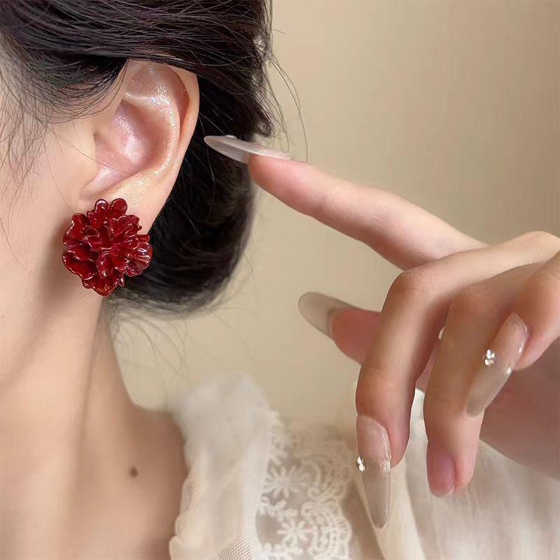 Cercei Ancola Roșu Argintiu Geometrici cu Picătură de Ulei - Modă Retro Manșete de Urechi High-End pentru Femei