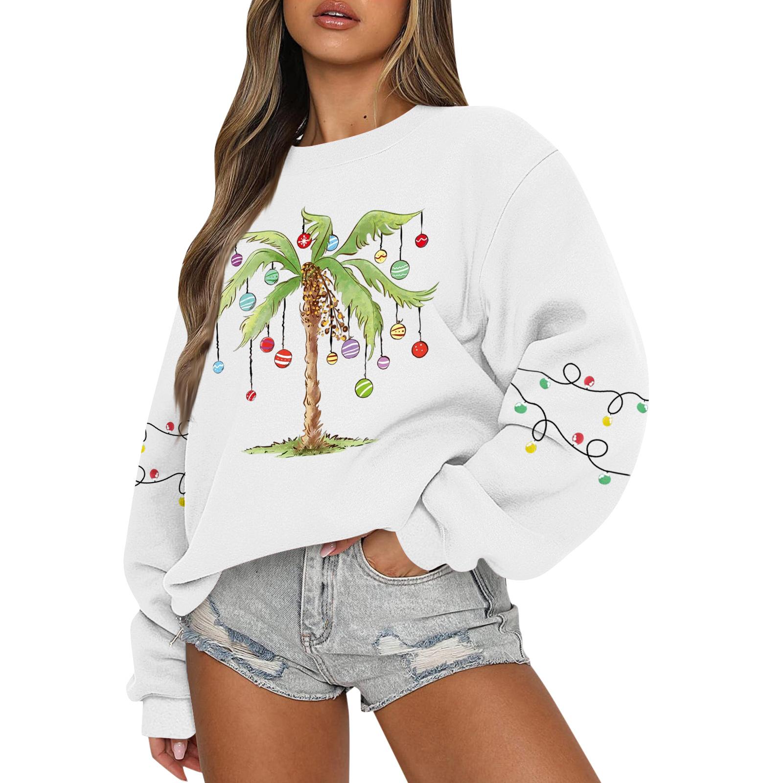 

Женские топы Женский свитшот с длинным рукавом Повседневный с круглым вырезом Свободного кроя Пуловер Флисовые топы XL белый