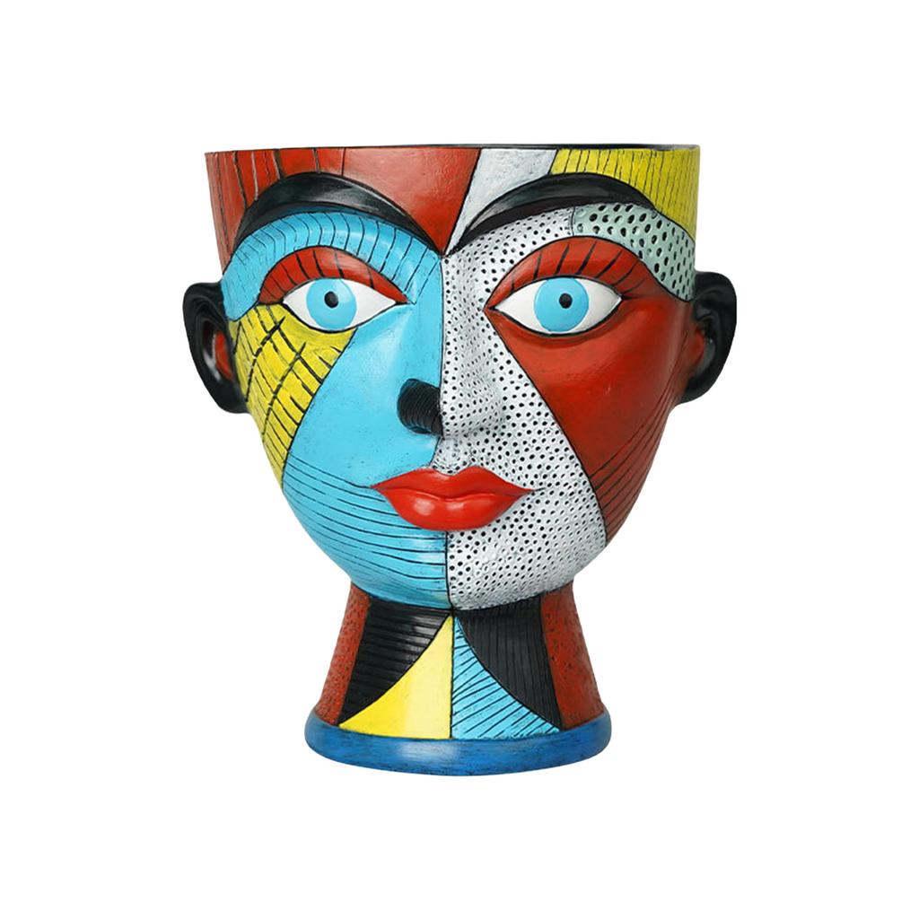 Abstract Face Flower Pot, Colorful, Uniquely Shaped, With Drainage Holes, Handmade Resin Vase, Modern Home Décor.