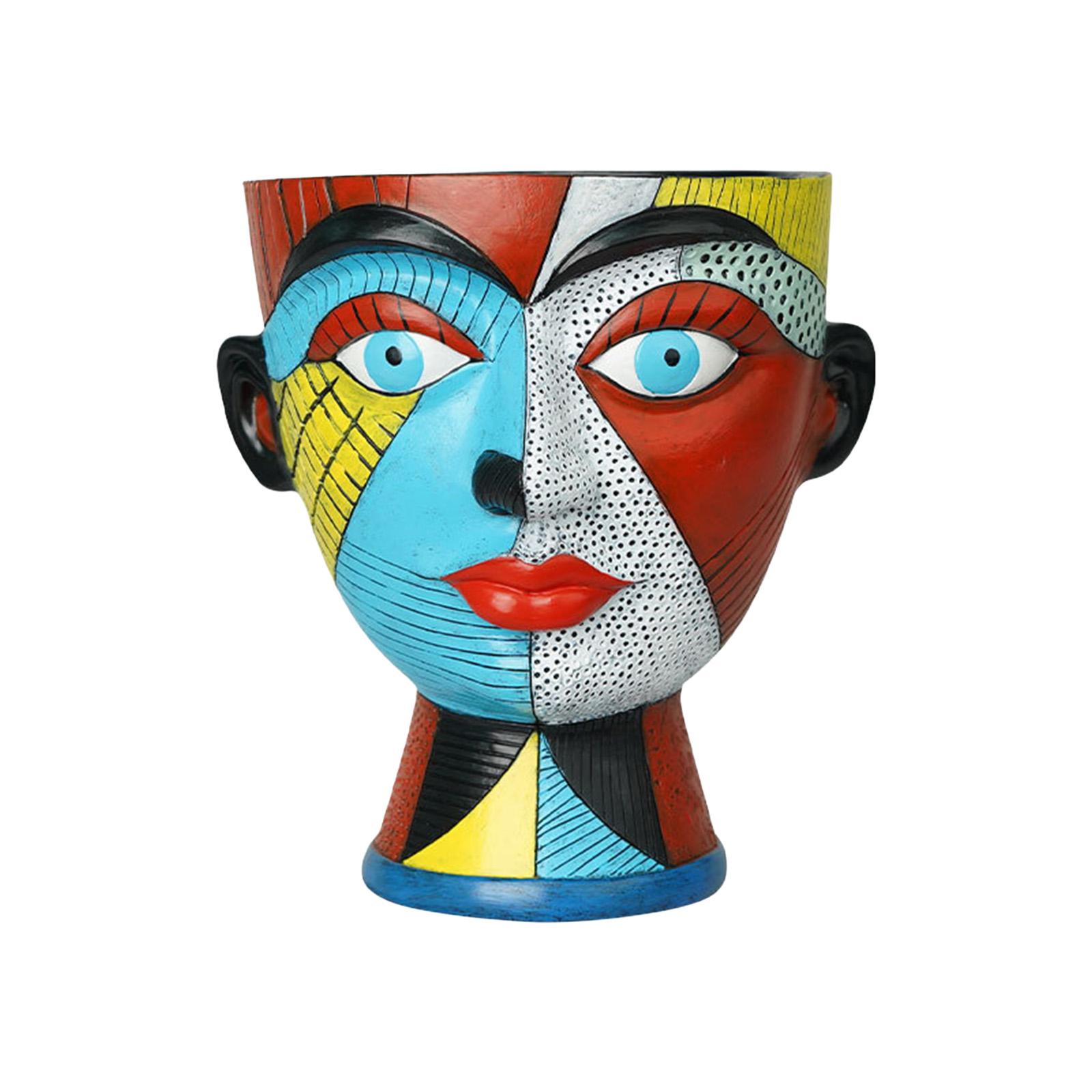 Abstract Face Flower Pot, Colorful, Uniquely Shaped, With Drainage Holes, Handmade Resin Vase, Modern Home Décor. One Size