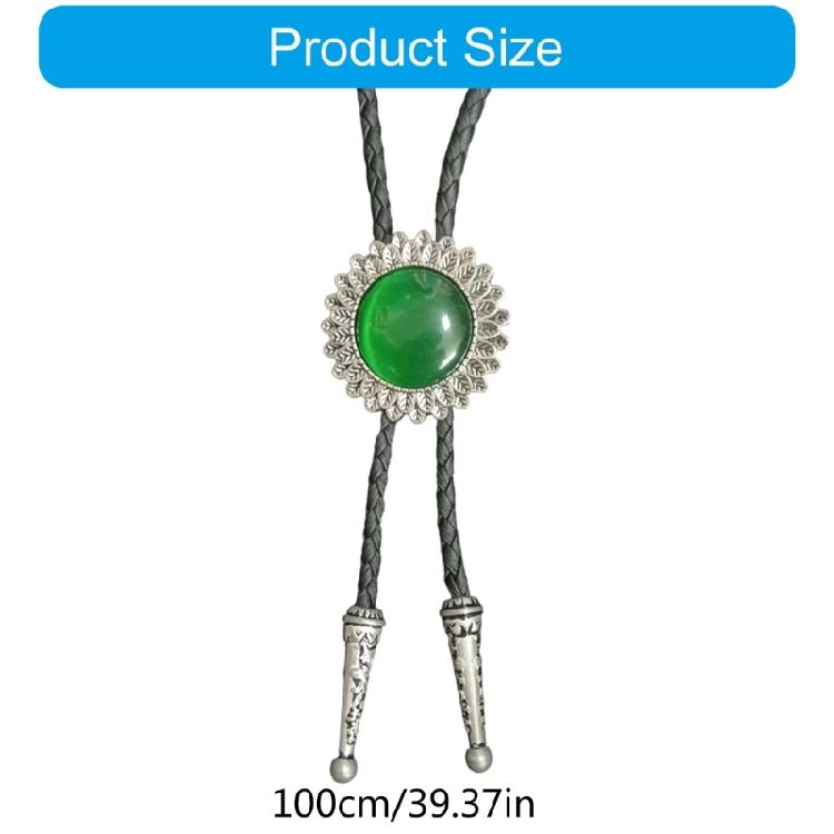 Braided Shoestring Flower Stone Bolo Tie Carved Charm Cowboy Necktie Necklace