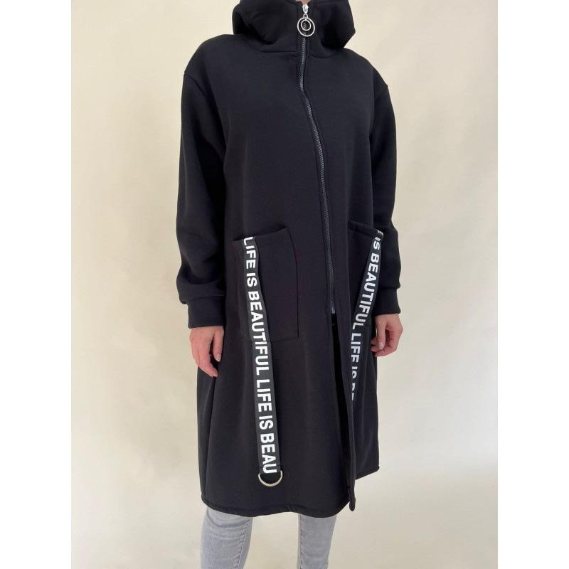 

Спортивная флисовая толстовка с капюшоном, повседневная, с длинными рукавами, на молнии, женская, большого размера, однотонное пальто 5XL чёрный