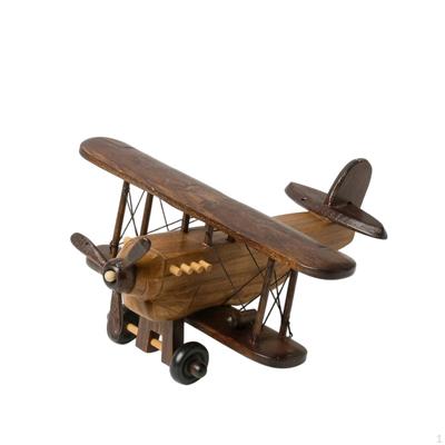 Wooden Biplane Model Handcrafted Vintage Airplane Rustic Ornament for Aircrew,