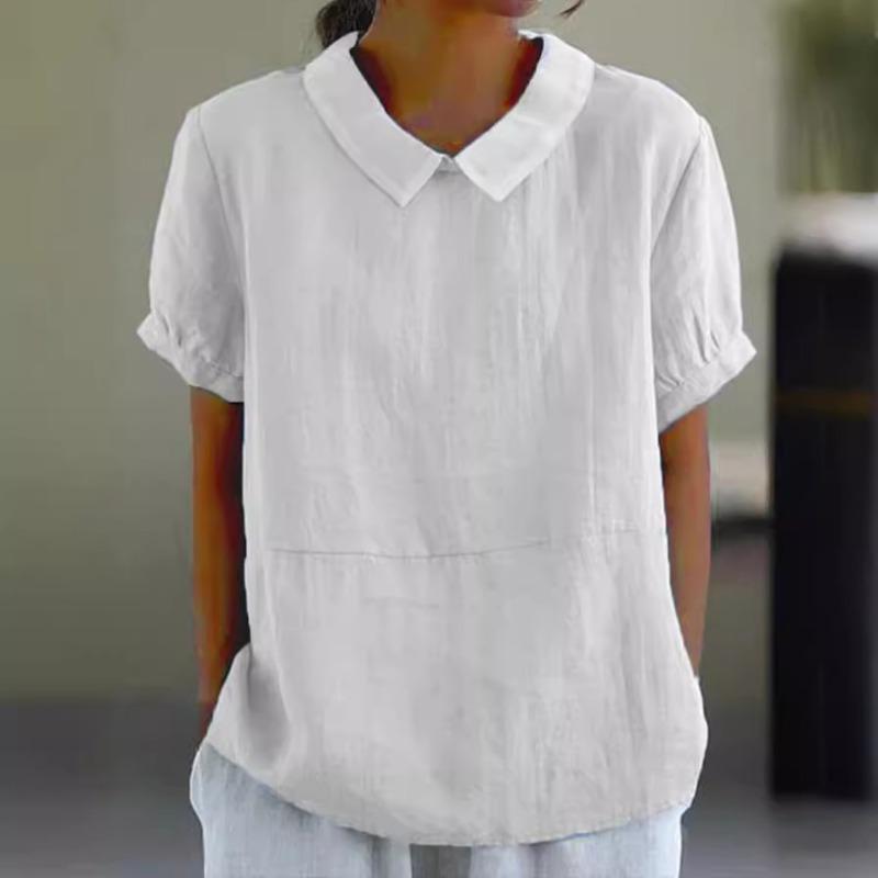 Women's New Loose Lapel Shirt Short Sleeve Cotton Top