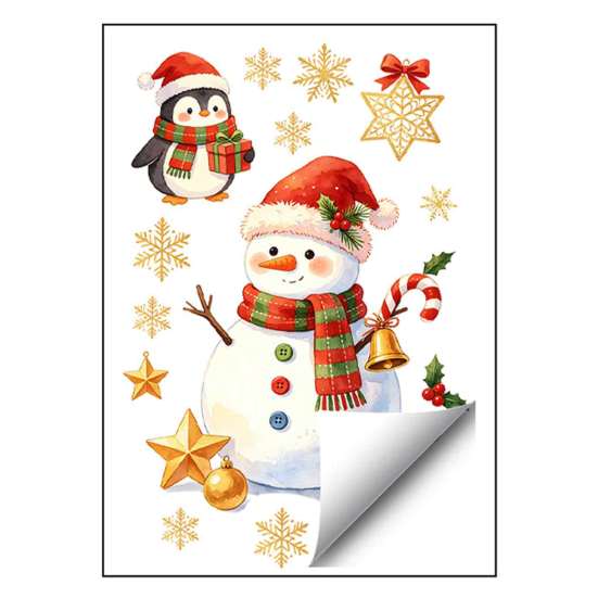 Winter Home Decor Christmas Window Clings, Cute Santa Claus Snowman Xmas Tree Stickers, Wall Stickers PVC Static Glass Decal for Living Room, Bedroom