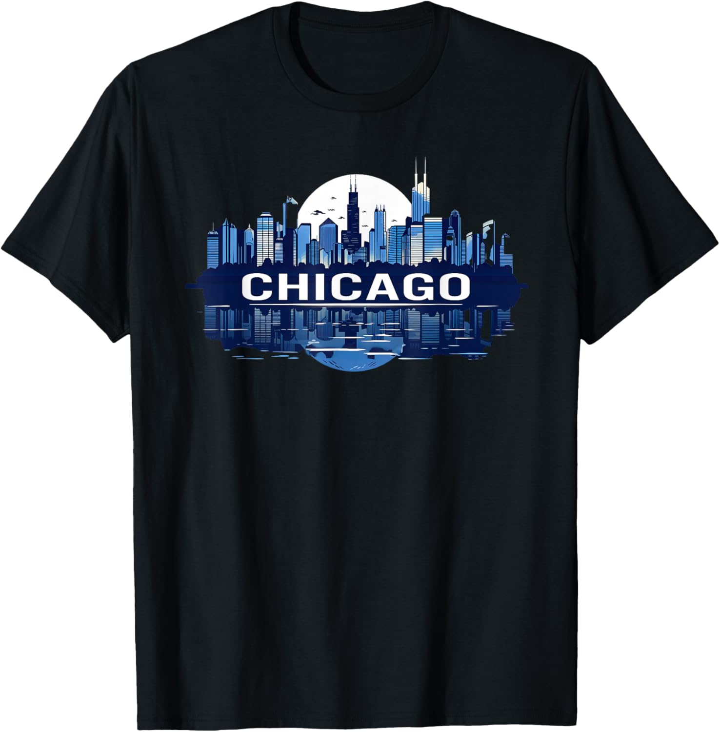 Chicago Skyline Night Design with Moon and City Reflection T-Shirt S разноцветный