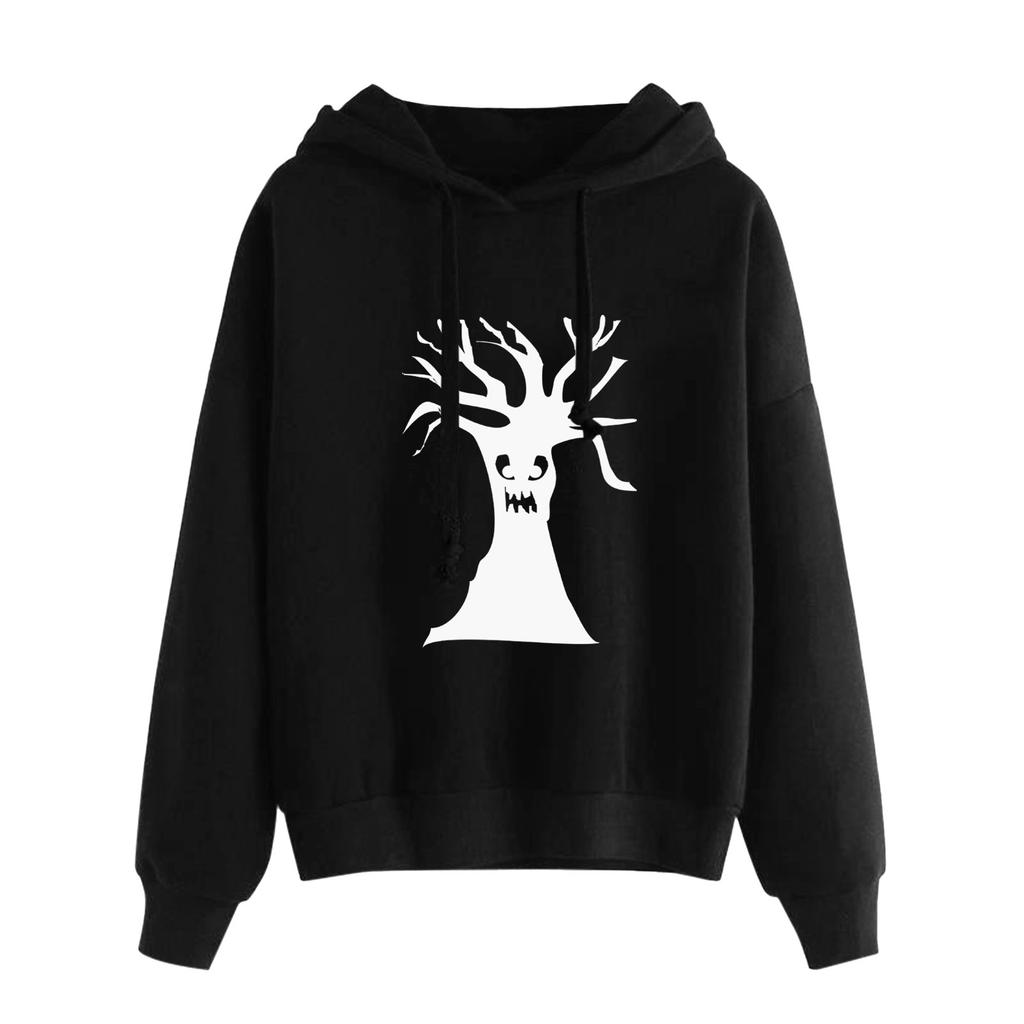 2025 spring and autumn new Halloween European and American pattern printing hooded long-sleeved street sweater woman