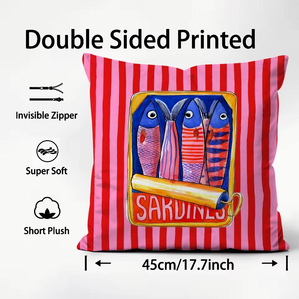

Canned Sardines Fashion Cushion Cover Plush Fabric Soft DoubleSided Printed Sofa Warm Winter Home Child Gift Pillow Case 30x30cm