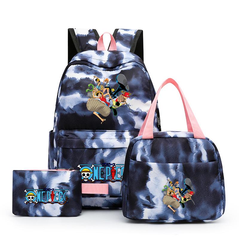 3 stk/sett Tilbake til skolen ryggsekk Anime ett stykke jenteryggsekksett Kawaii skoleelever Gutt Barn Matpakke Blyantboks