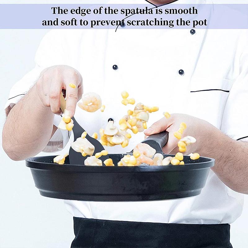 Non-Stick Silicone Spatula Wooden Turner Pancakes Frying Pan Shovel Meat Egg Scraper Turners Food Lifters Kitchen Cooking Tool