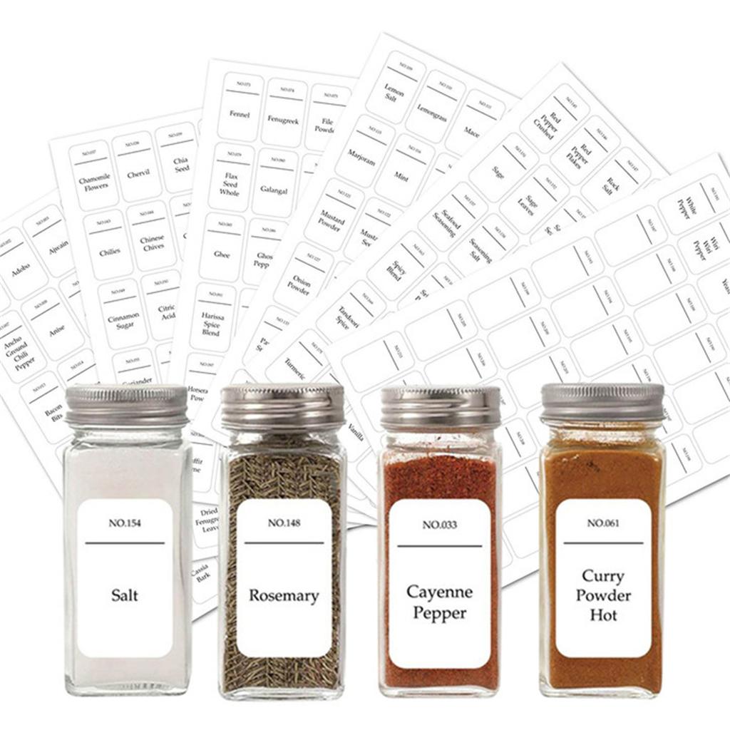 216 Pcs Self-adhesive Labels Waterproof Oil-proof Pre-printed Minimalist Style Stickers For Kitchen Spice Jar Bathroom Cleaning Supplies