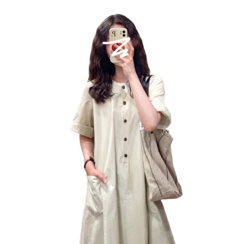 Coffee break French shirt dress summer women's new small loose temperament casual dress