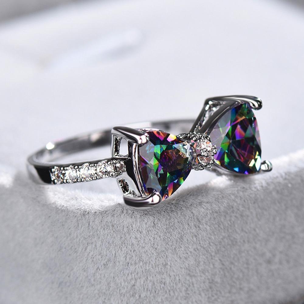 2025 Luxury Female Rings 925 Sterling Silver Bowknot Zircon Finger Rings for Women Y2K Sparkling Pink Bow Rhinestone Jewelry Gifts