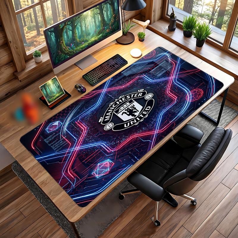 Manchester United Aufdruck Großes Mauspade, Rutschfeste Weiche Gummi Gaming Schreibtischmatte für Büro Laptop Computer Dekor