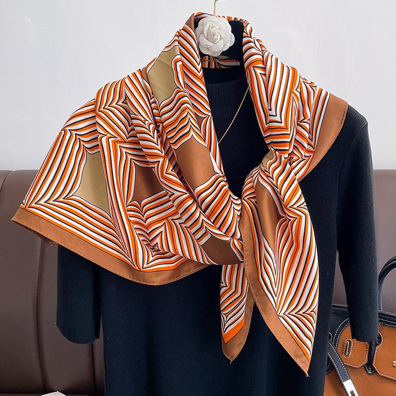 Silk Scarf 90x90cm Luxury Brand Twill Hair Print Head Large Handkerchief Hijab Shawl Women Bandanna Foulard Muffler Wrap